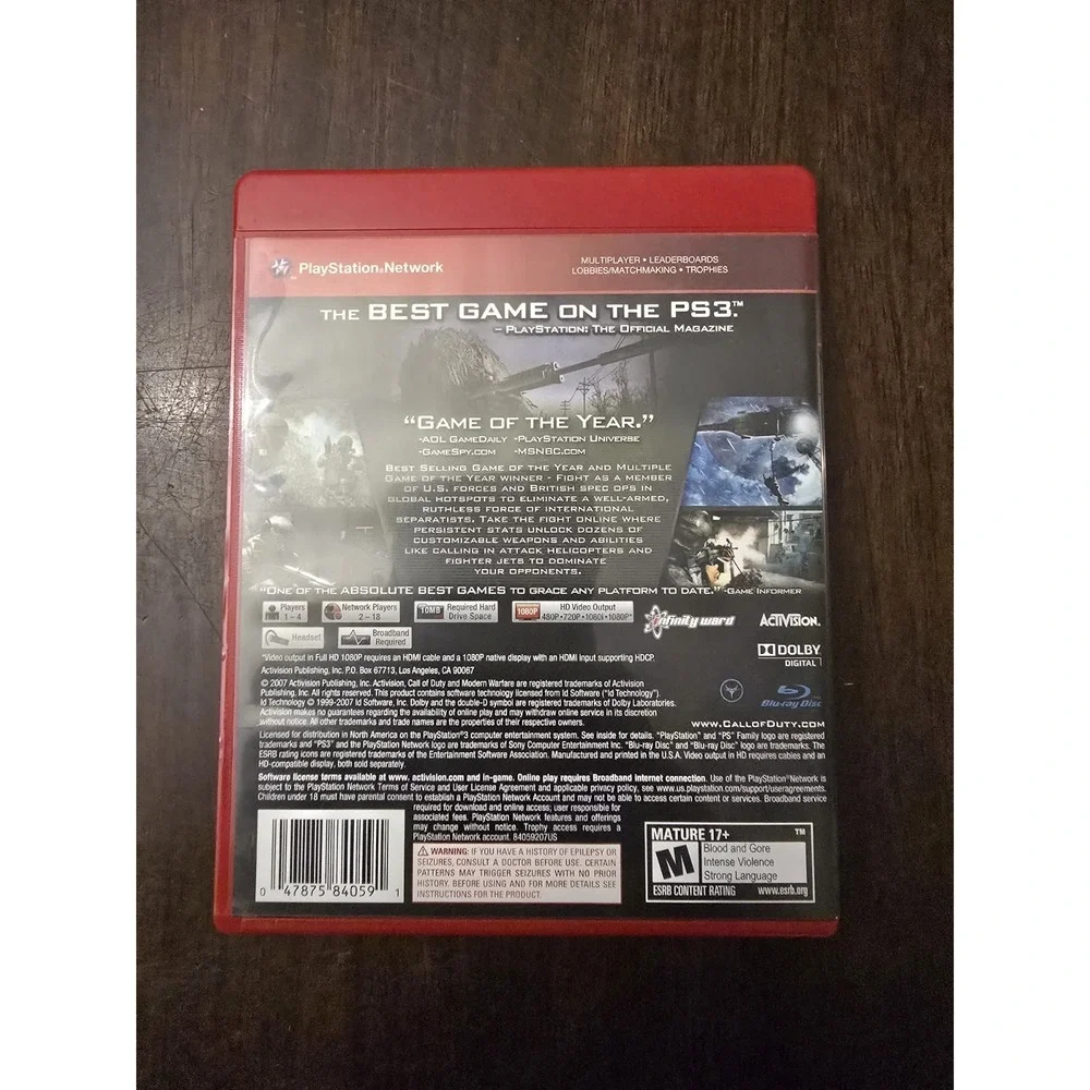 SONY‎ Playstation 3 PS3 Call Of Duty 4 Modern Warfare Game Manual Included